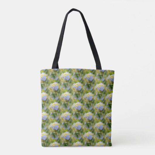 Zachte blauwe hydrangea ventilatorpatroon Natuur Tote Bag (Achterkant)