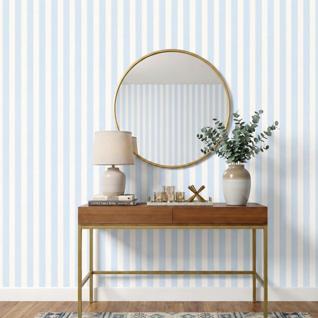 Zachte blauwe ivoren strepen minimalistisch behang (Creator heeft geüpload)