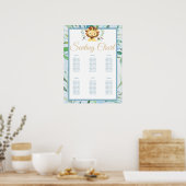 Zachte blauwe luienmank Baby shower Zitkaart Poster (Keuken)