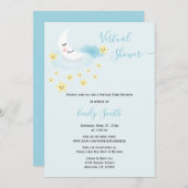 Zachte blauwe maan & sterren | Virtueel Baby showe Kaart (Voorkant / Achterkant)