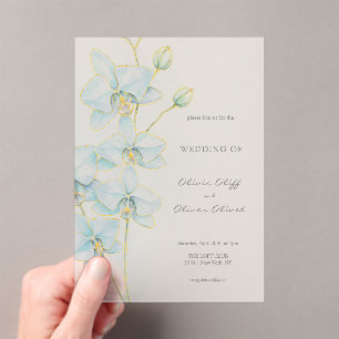 Zachte Blauwe Orchidee Bruiloft Acryl Uitnodigingen