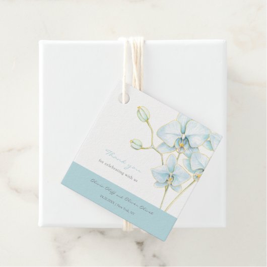 Zachte Blauwe Orchidee Bruiloft Bedankjes Labels (In situ)