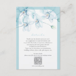 Zachte blauwe orchidee bruiloft details informatiekaartje