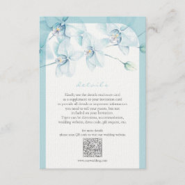 Zachte blauwe orchidee bruiloft details informatiekaartje