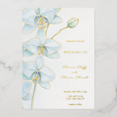 Zachte Blauwe Orchidee Bruiloft Folie Uitnodiging (Voorkant)