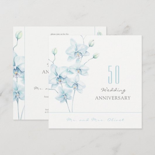 Zachte Blauwe Orchidee Bruiloft Jubileum 50 jaar Kaart (Voorkant / Achterkant)