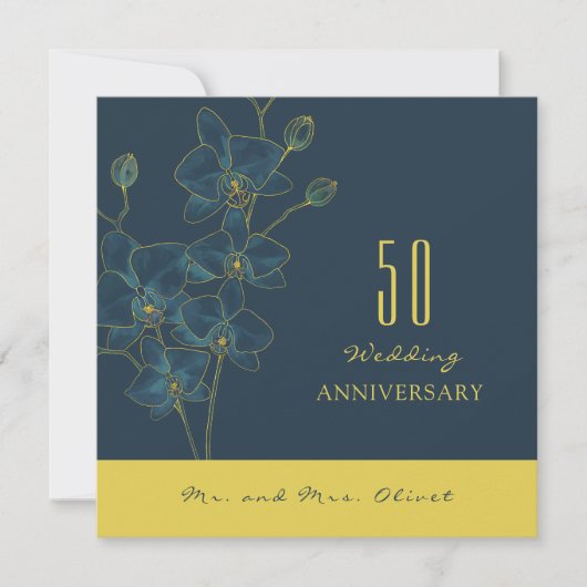 Zachte Blauwe Orchidee Bruiloft Jubileum 50 jaar Kaart (Voorkant)