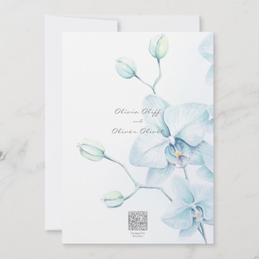 Zachte Blauwe Orchidee Bruiloft Kaart (Achterkant)