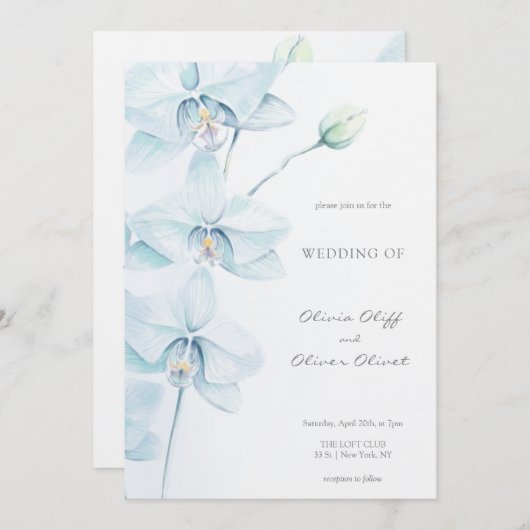Zachte Blauwe Orchidee Bruiloft Kaart (Voorkant / Achterkant)
