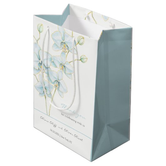 Zachte Blauwe Orchidee Bruiloft Medium Cadeauzakje (Achterkant Gekanteld)