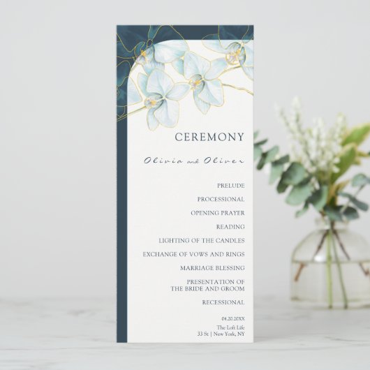 Zachte Blauwe Orchidee Bruiloft Programmakaart (Staand voorkant)