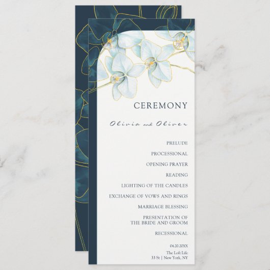 Zachte Blauwe Orchidee Bruiloft Programmakaart (Voorkant / Achterkant)