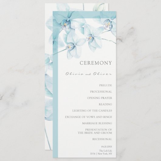 Zachte Blauwe Orchidee Bruiloft Programmakaart (Voorkant / Achterkant)