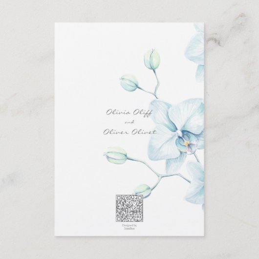Zachte blauwe Orchidee bruiloft receptie Informatiekaartje (Achterkant)