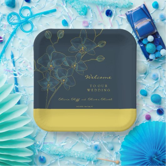 Zachte Blauwe Orchidee Bruiloft Welkom Papieren Bordje (Feest)