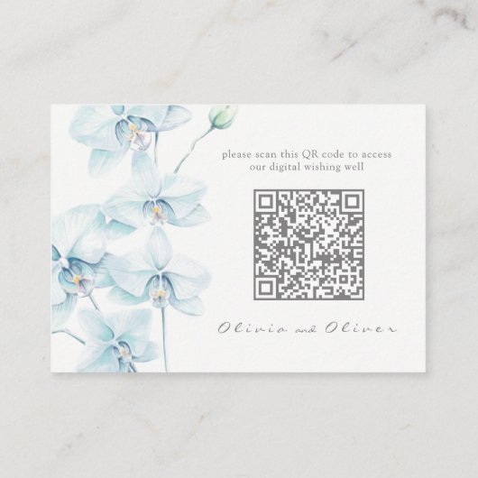 Zachte Blauwe Orchidee Bruiloft Wishing Well QR Co Informatiekaartje (Achterkant)