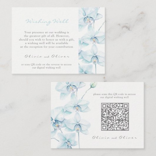 Zachte Blauwe Orchidee Bruiloft Wishing Well QR Co Informatiekaartje (Voorkant / Achterkant)