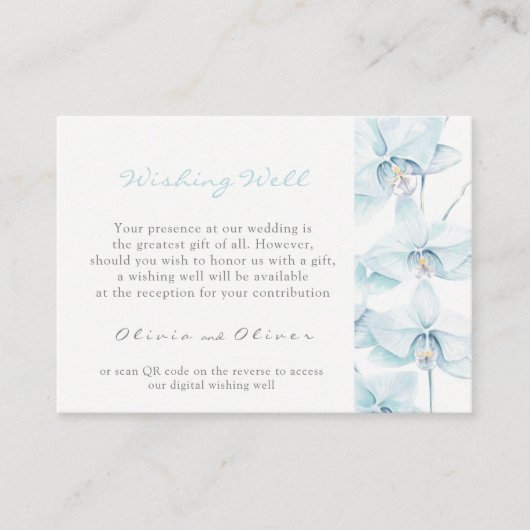 Zachte Blauwe Orchidee Bruiloft Wishing Well QR Co Informatiekaartje (Voorkant)