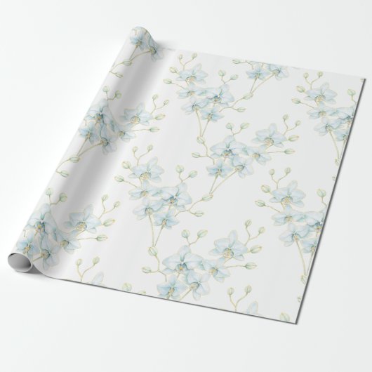 Zachte Blauwe Orchidee Cadeaupapier (Uitgerold)