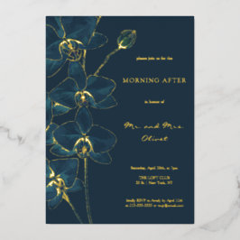 Zachte Blauwe Orchidee Ochtend Na  Folie Uitnodiging