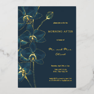 Zachte Blauwe Orchidee Ochtend Na Folie Uitnodiging