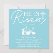 Zachte Blauwe Pasen “Hij Is Gezegend” Viering Kaart (Voorkant)