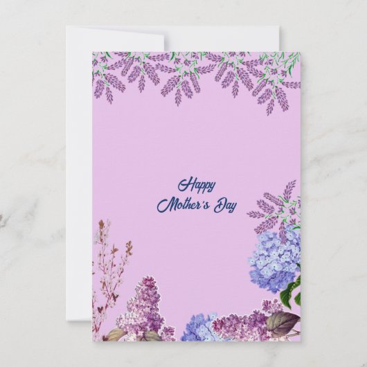 Zachte blauwe pasta Bud Lila Hydrangea Moederdag Kaart (Achterkant)