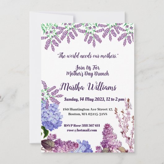 Zachte blauwe pasta Bud Lila Hydrangea Moederdag Kaart (Voorkant)