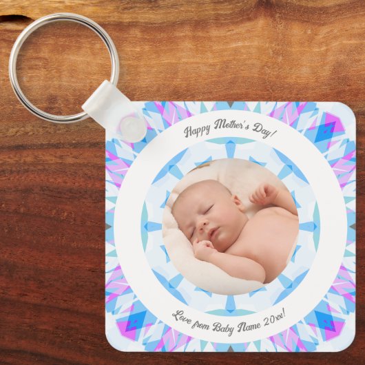 Zachte Blauwe Pastels Custom Moederdag Fotocadeau Sleutelhanger (Voorkant)