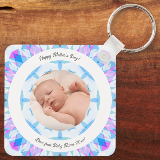 Zachte Blauwe Pastels Custom Moederdag Fotocadeau Sleutelhanger (Achterkant)