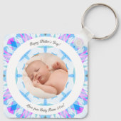 Zachte Blauwe Pastels Custom Moederdag Fotocadeau Sleutelhanger (Achterkant)