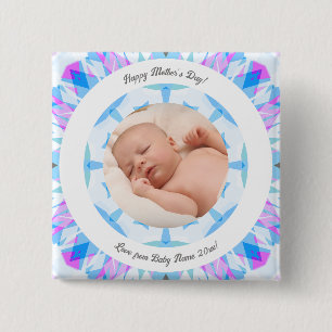 Zachte Blauwe Pastels Custom Moederdag Fotocadeau Vierkante Button 5,1 Cm