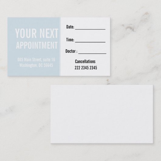 Zachte blauwe professionele clientbenoeming afsprakenkaartje (Voorkant / Achterkant)
