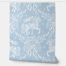 Zachte Blauwe Rococo Draaiorgelpaarden met Pioenro Behang