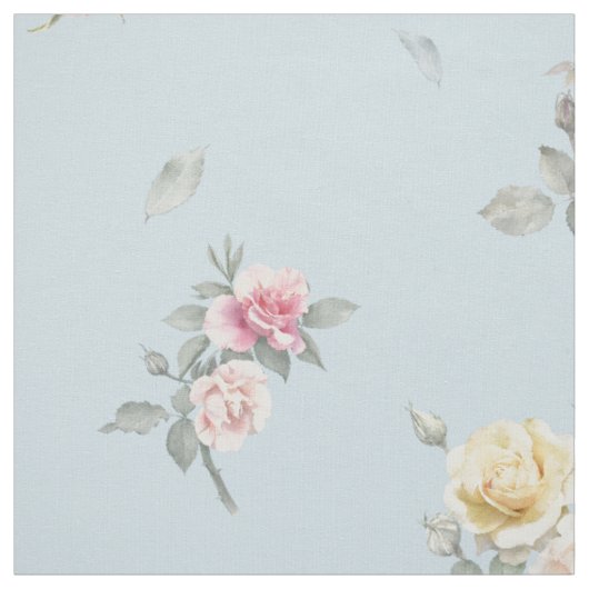 Zachte Blauwe Roos Waterverf Bloem Stof (Swatch)