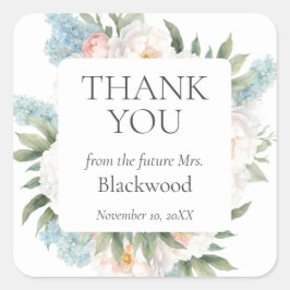 ZACHTE BLAUWE ROZE BLOEIEMDE BLOEMEN BRUIDELIJK DA VIERKANTE STICKER