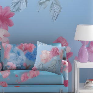Zachte blauwe roze zijde bloemen stof kussen