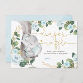 Zachte Blauwe Rozen Olifant Groene Luier Raffle Informatiekaartje (Voorkant / Achterkant)