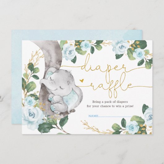 Zachte Blauwe Rozen Olifant Groene Luier Raffle Informatiekaartje (Voorkant / Achterkant)