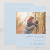 Zachte Blauwe Script Koppel Foto Huwelijkssluiting Save The Date (Voorkant / Achterkant)