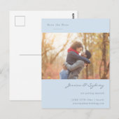 Zachte Blauwe Script Koppel Foto Trouwen Briefkaart (Voorkant / Achterkant)