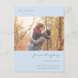 Zachte Blauwe Script Koppel Foto Trouwen Briefkaart