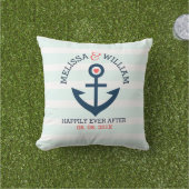 Zachte blauwe strepen Navy-Blue Nautical Boat Anch Buitenkussen (Gras)