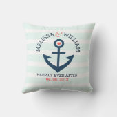 Zachte blauwe strepen Navy-Blue Nautical Boat Anch Buitenkussen (Achterkant)