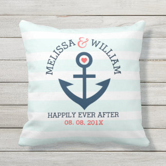 Zachte blauwe strepen Navy-Blue Nautical Boat Anch Buitenkussen