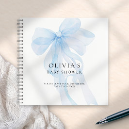 Zachte Blauwe Strik Tekst Overlay Baby Shower Gast Notitieboek