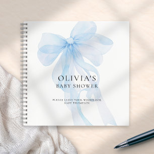 Zachte Blauwe Strik Tekst Overlay Baby Shower Gast Notitieboek