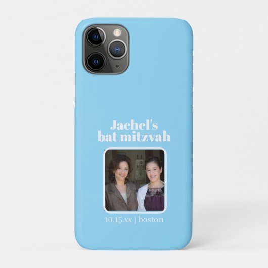 Zachte Blauwe Vette Typografie Bat Mitzvah Case-Mate iPhone Case (Achterkant)