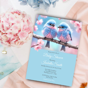  Zachte Blauwe Vogels en Kersenbloesem Baby Shower Kaart