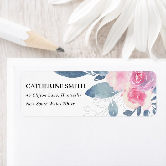 ZACHTE BLAUWE WATERVERF BUNCH ADRES ETIKET (Insitu)